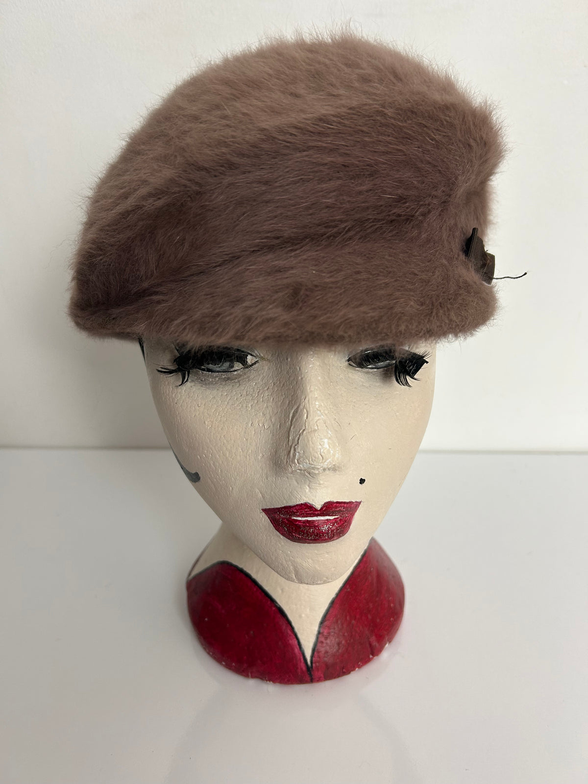 Vintage 1960s Fawn Brown Angora Mix Peaked Baker Boy Style Hat