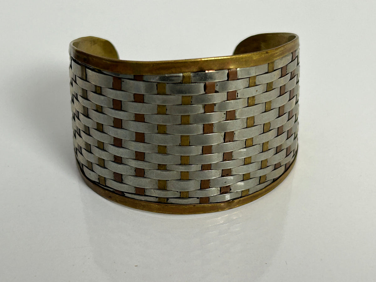 Vintage Made In India Mixed Metal Weave Effect Small Cuff Style Bangle/Bracelet