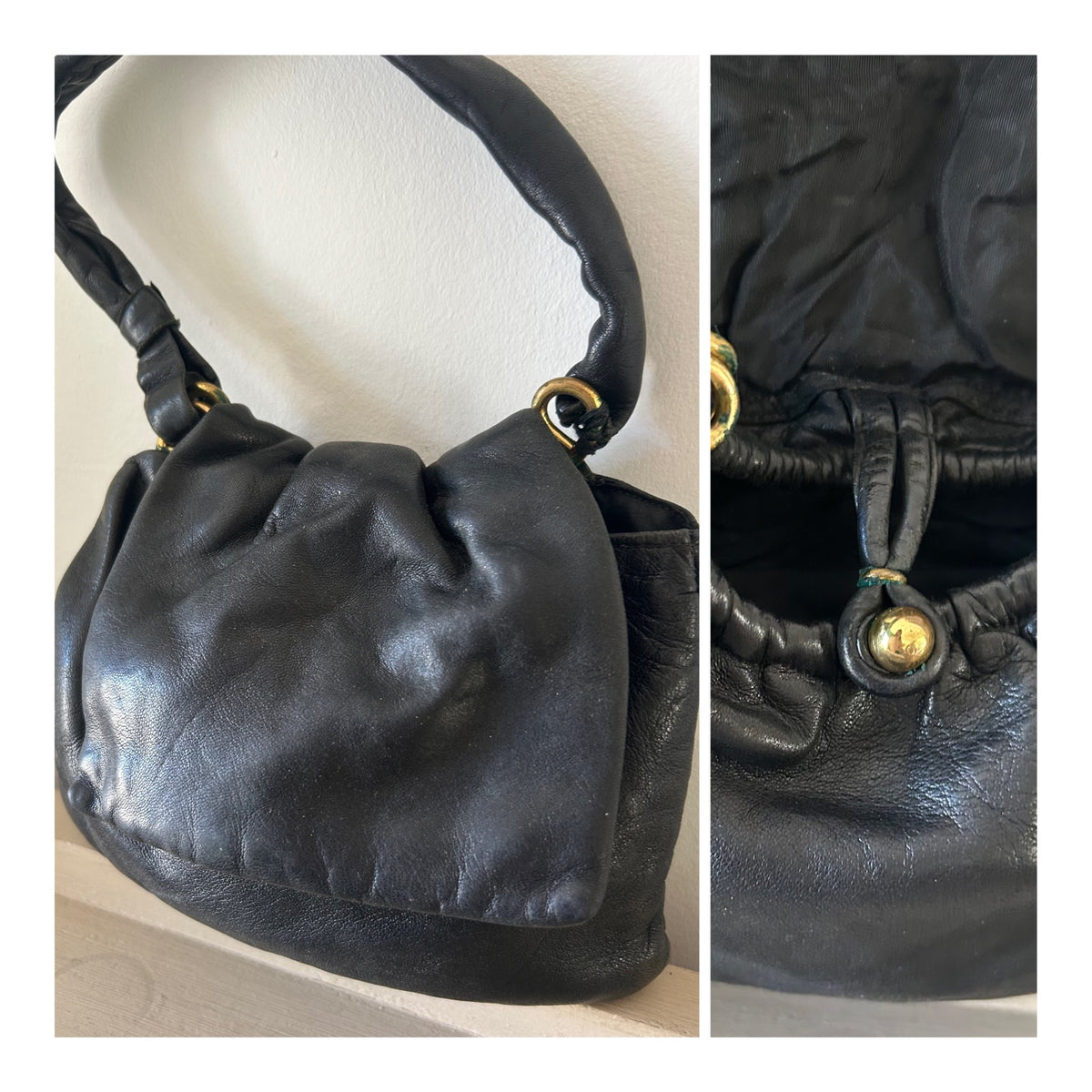 Vintage 1960s Small Leather Pouch Style Bag With Small Handle