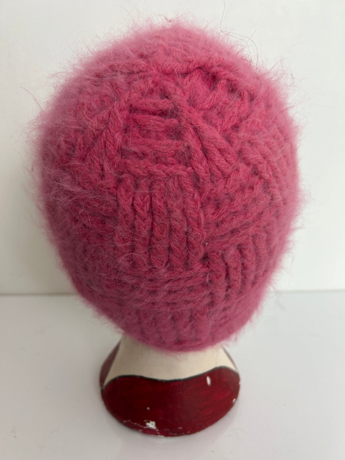 Vintage Pink Wool & Angora Mix Chunky Knit Reversible Beanie Hat