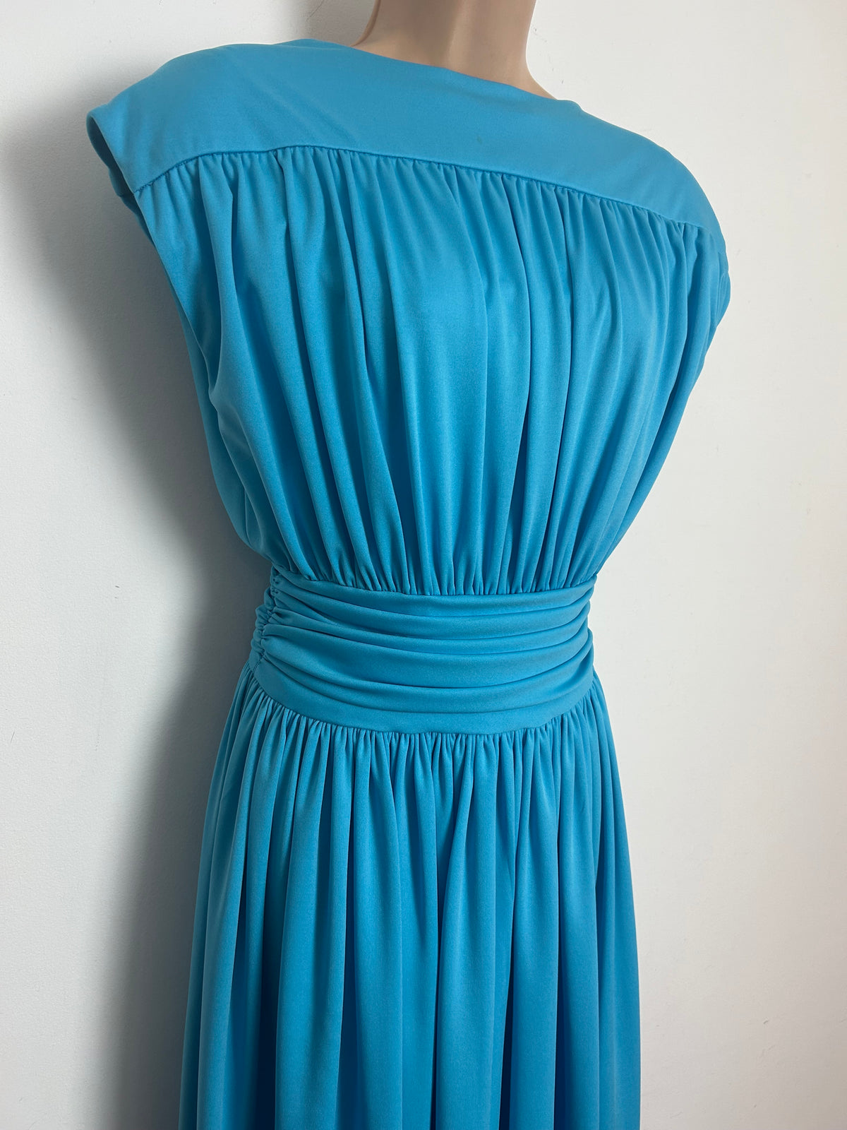 Vintage 1970s SUSAN SMALL Size 10 Sky Blue Grecian Style Occasion Maxi Dress