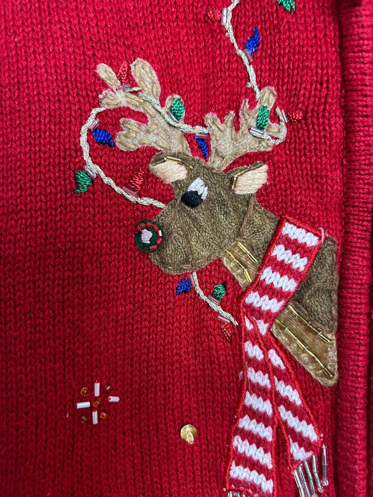 Vintage Y2K TIARA INTERNATIONAL Size XL Up to Size 16 Red Embellished Christmas Reindeer Cardigan