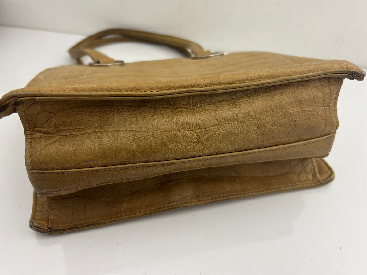 Vintage 50s 60s Beige Leather Double Top Handle Kelly Bag