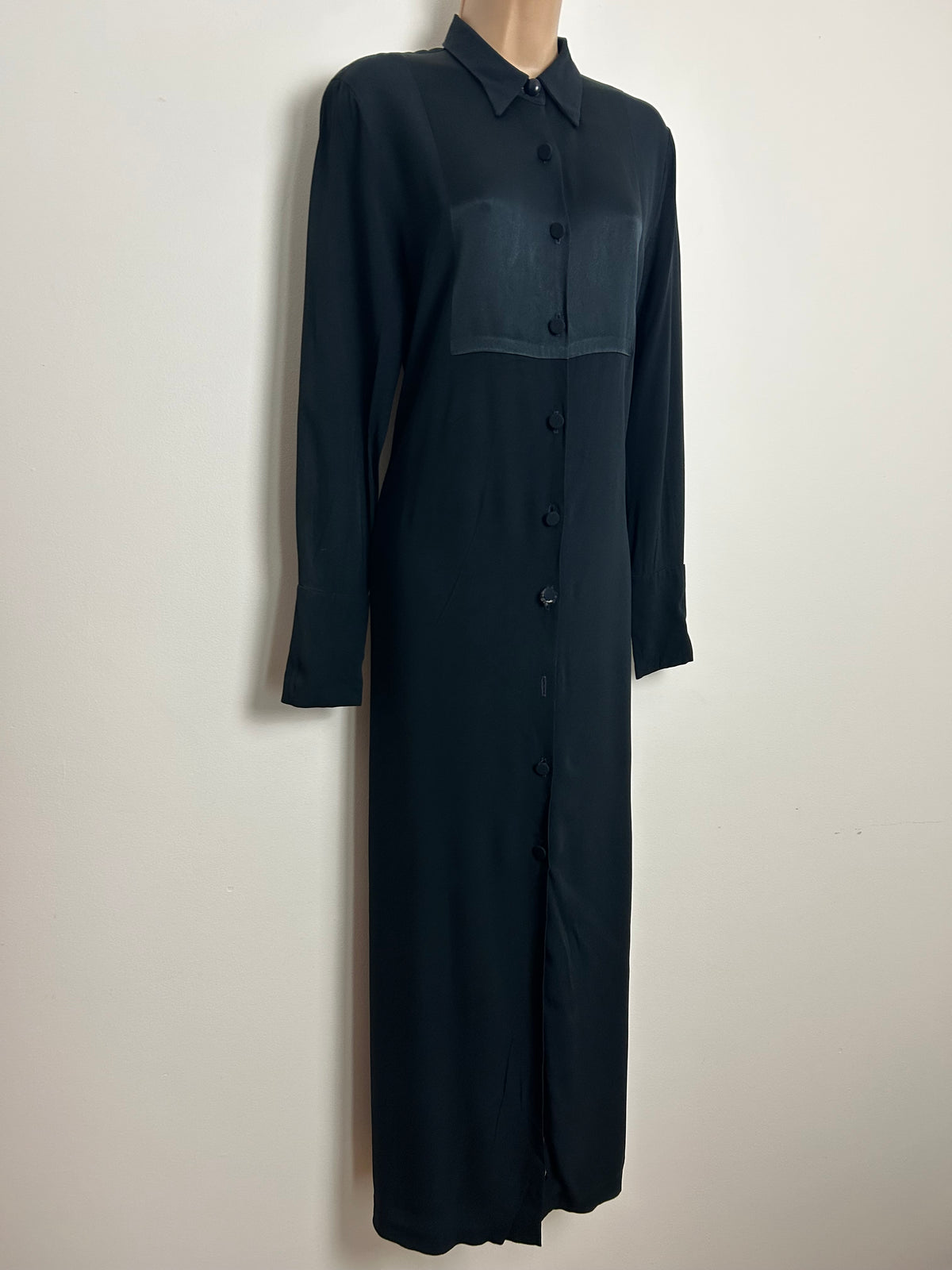 Vintage Late 1980s DIVERSION NICOLE FARHI Size 10-12 Black Satin Backed Midaxi Dress