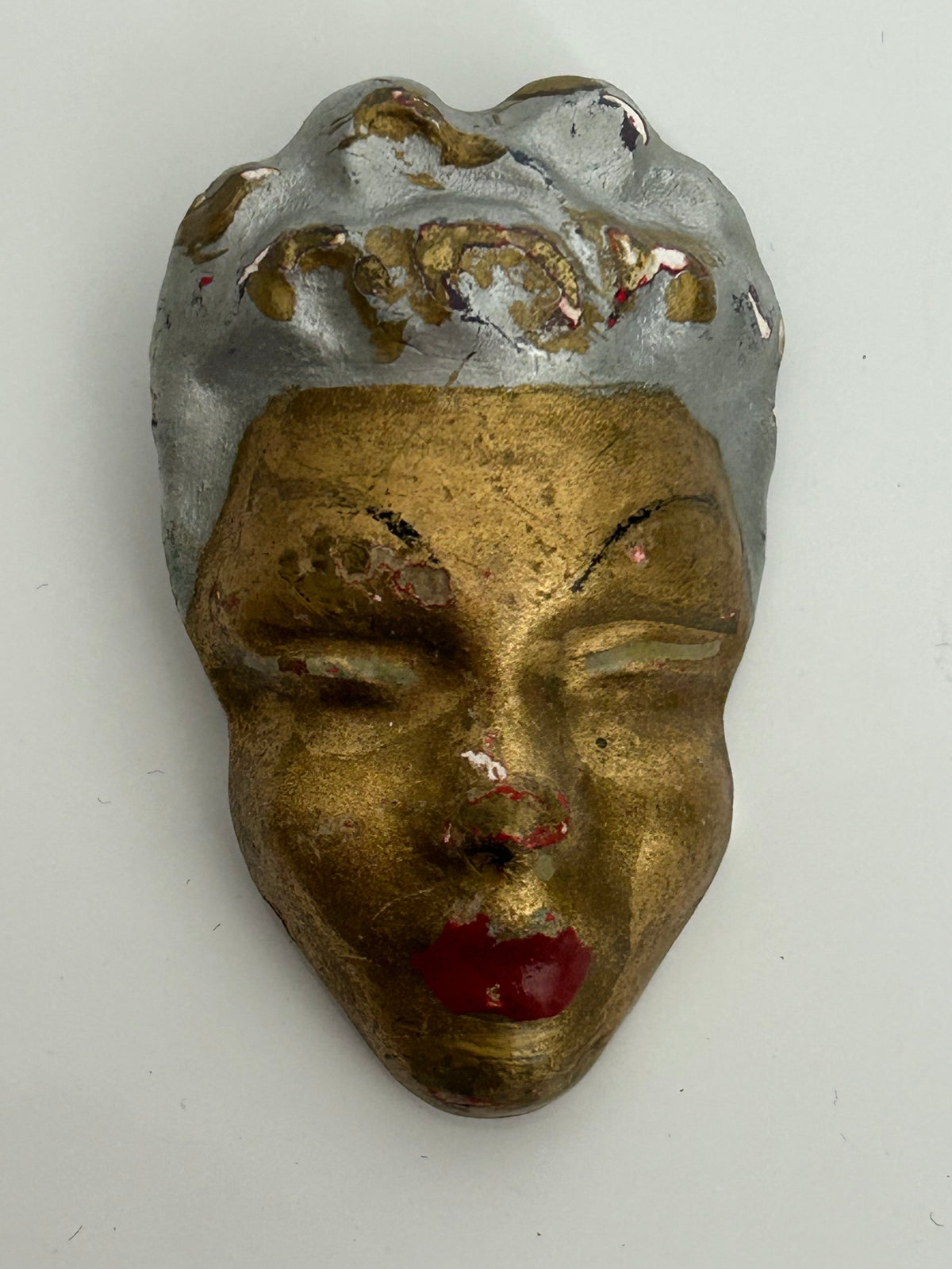 Vintage 1950s Chalk Cast Sculptural Handmade Glamor Girl Face Pin Brooch