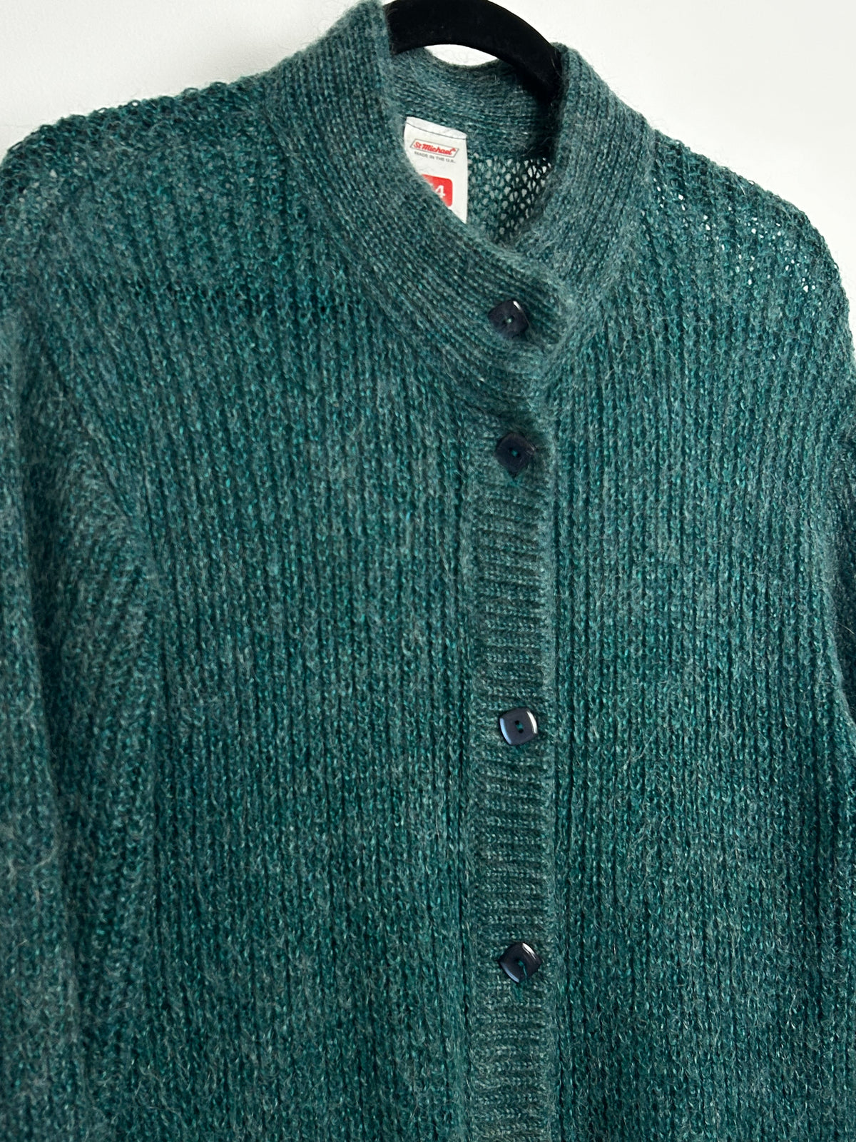 Vintage 1980s ST MICHAEL Size 14 Teal Mohair & Wool Mix Cardigan