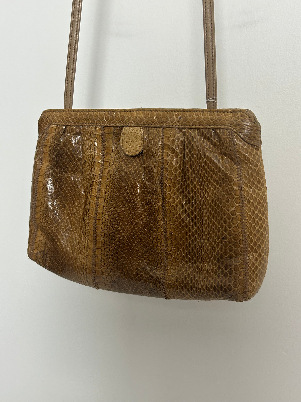 Vintage 1970s CLEMENTE Tan Brown Real Snake Skin Small Leather Shoulder Or Crossbody Bag
