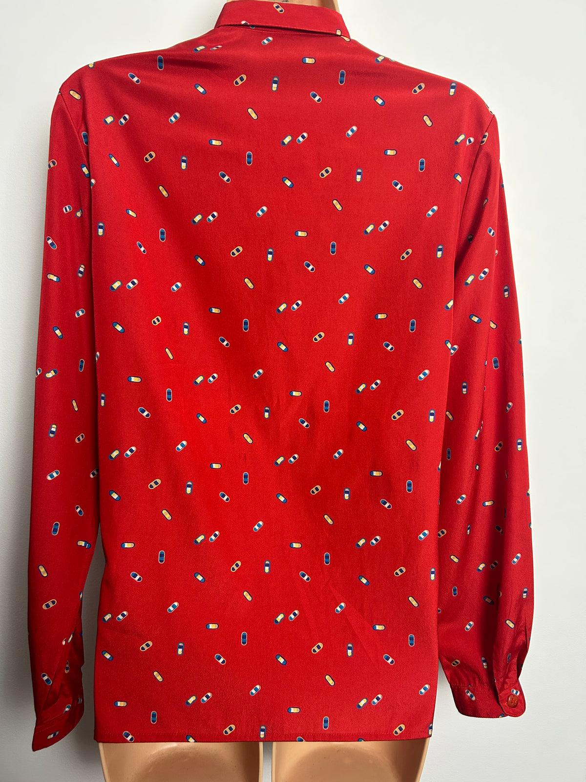 Vintage Early 1980s Size 10-12 Red Abstract Print Long Sleeve Shirt