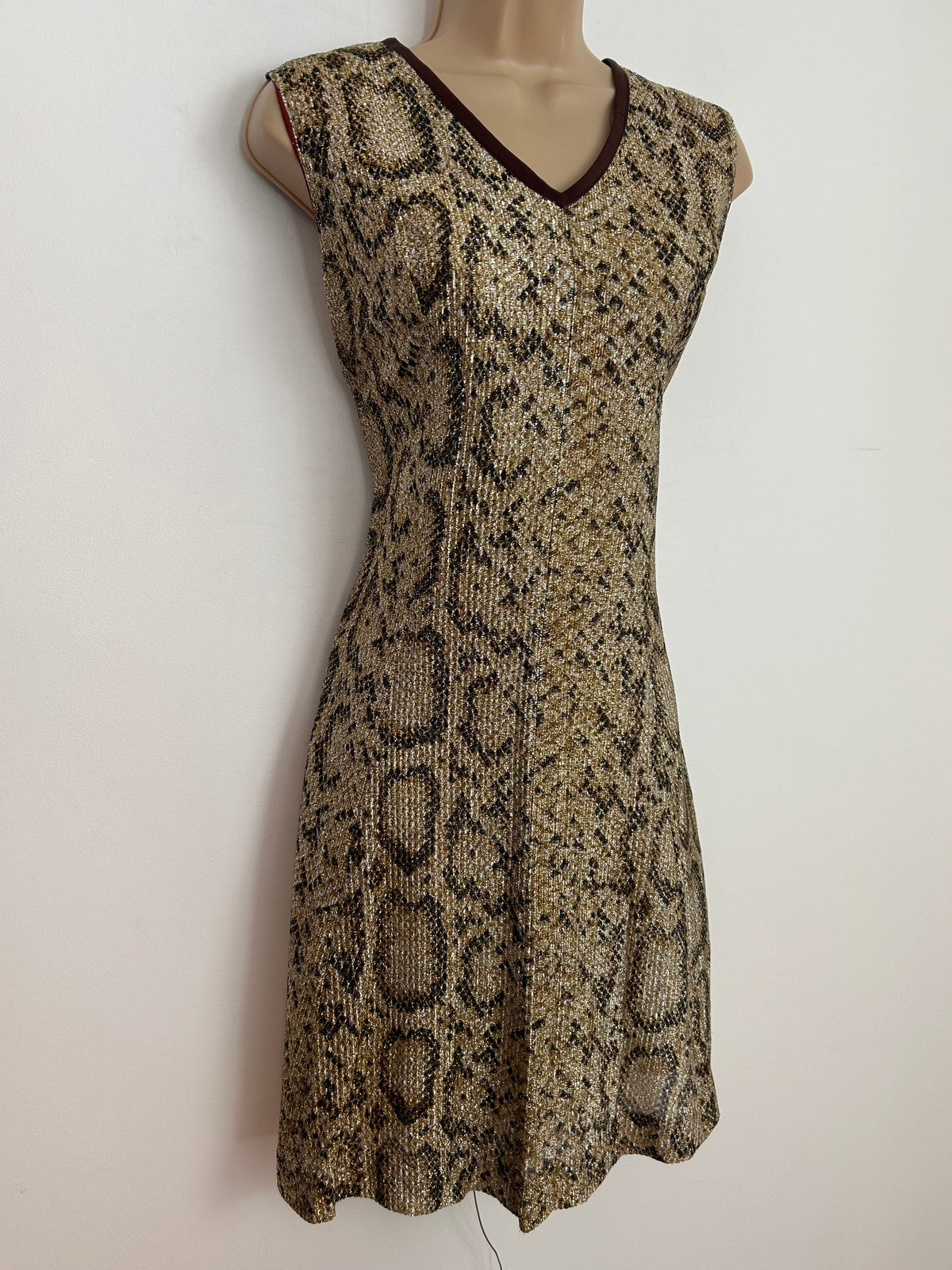 Vintage 1960s Size 8-10 Black & Gold Animal Leopard Print Lurex Mod Shift Dress & Matching Jacket