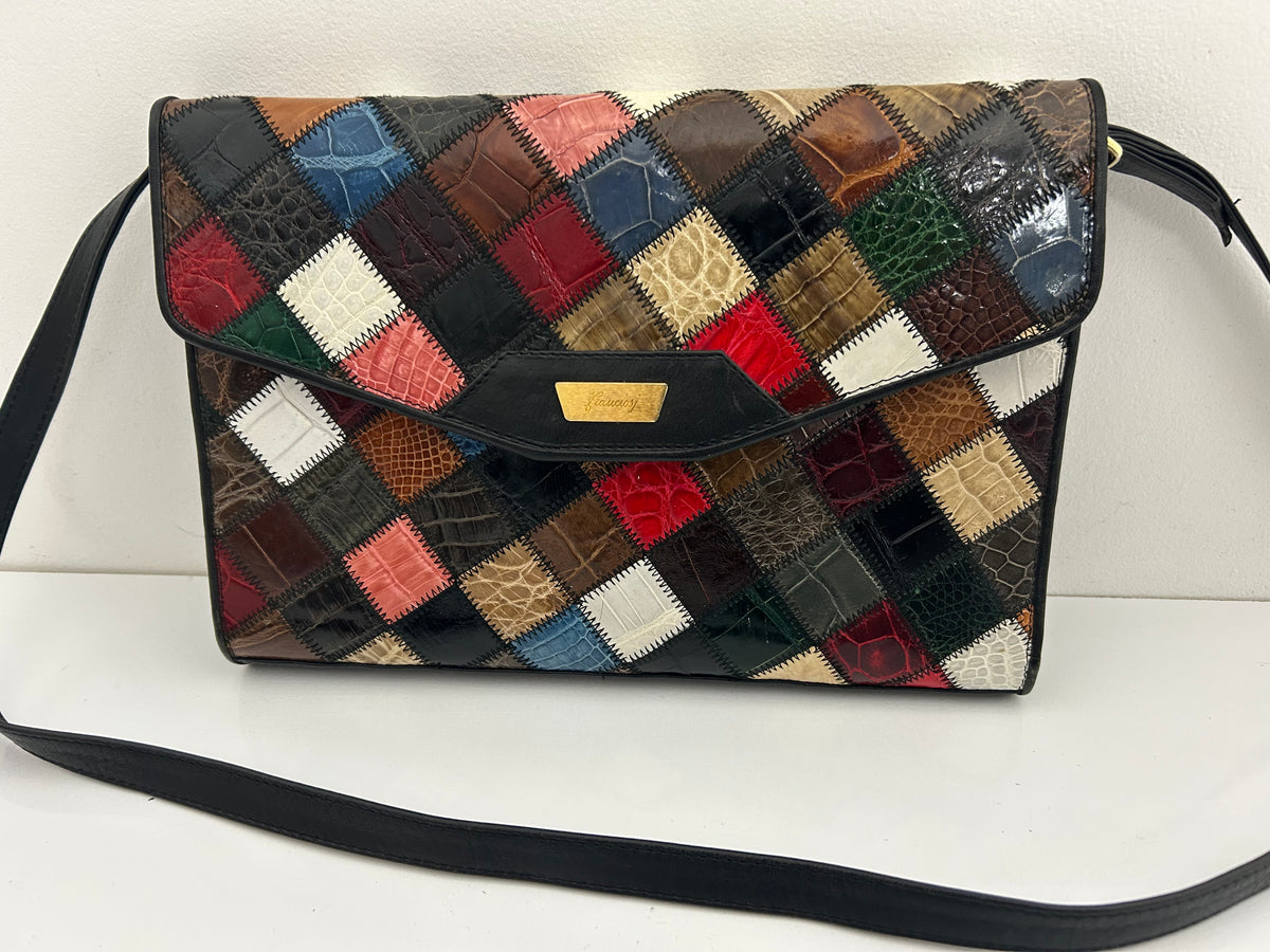 Vintage 1980s Black & Multicolour Patchwork Effect Shoulder Bag