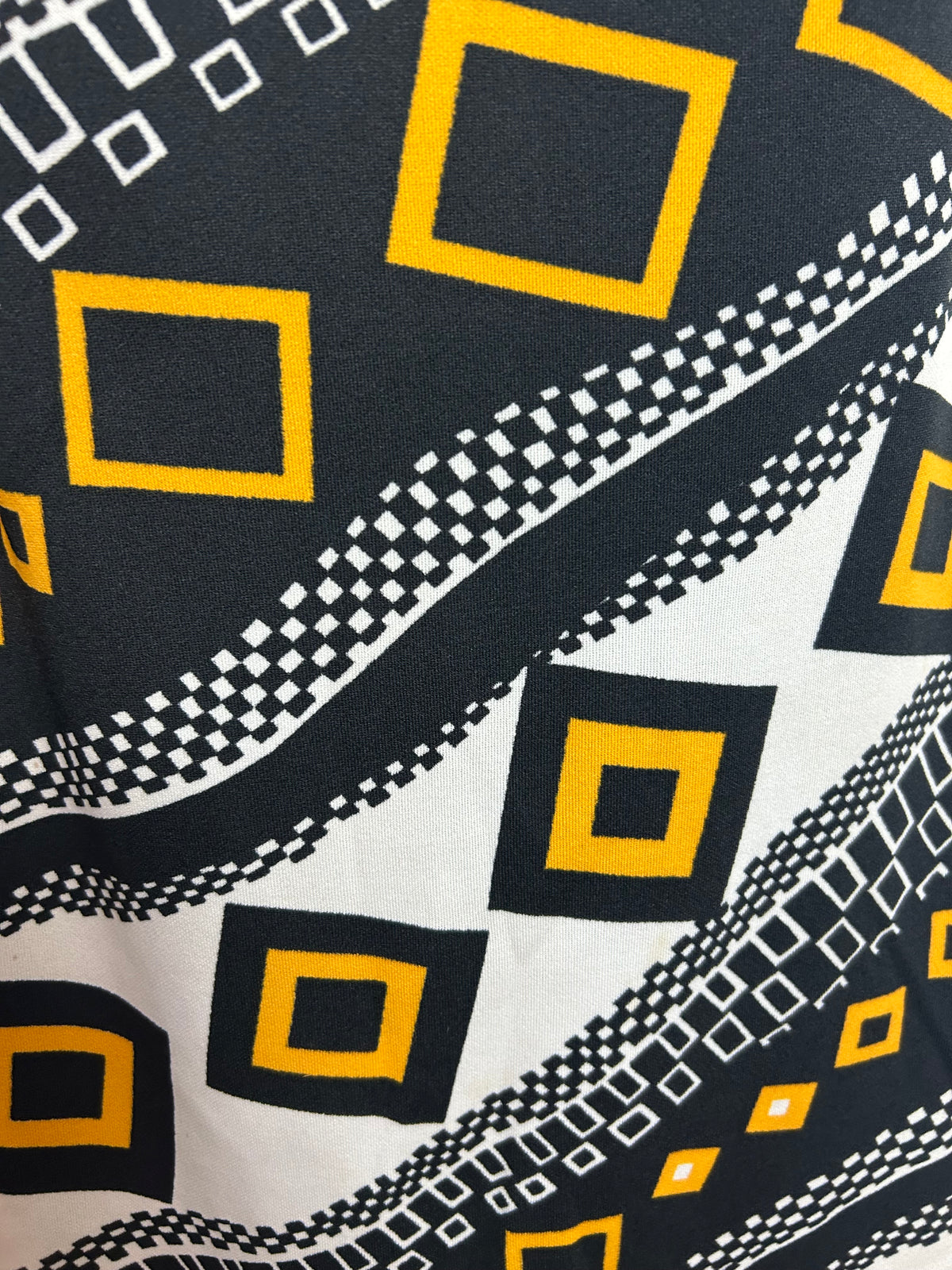 Vintage Early 1970s AMAZING Size 6-8 White Black & Yellow Geometric Print Column Maxi Dress