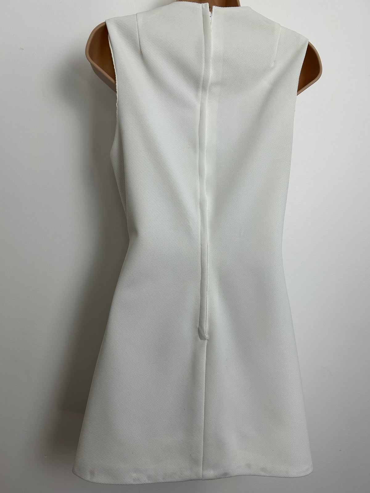 Vintage 1960s Size 8 White Navy Blue & Yellow Braid & Bead Embellishment Mini Mod Scooter Shift Dress