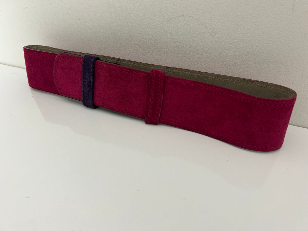 Vintage 1980s BIJOU BRIGITTE Fuchsia Pink Real Suede Wide Belt Up To 30"