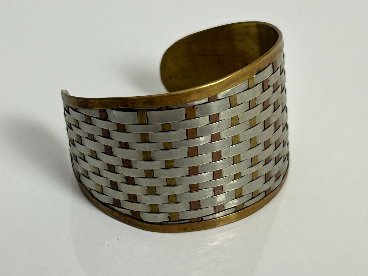 Vintage Made In India Mixed Metal Weave Effect Small Cuff Style Bangle/Bracelet