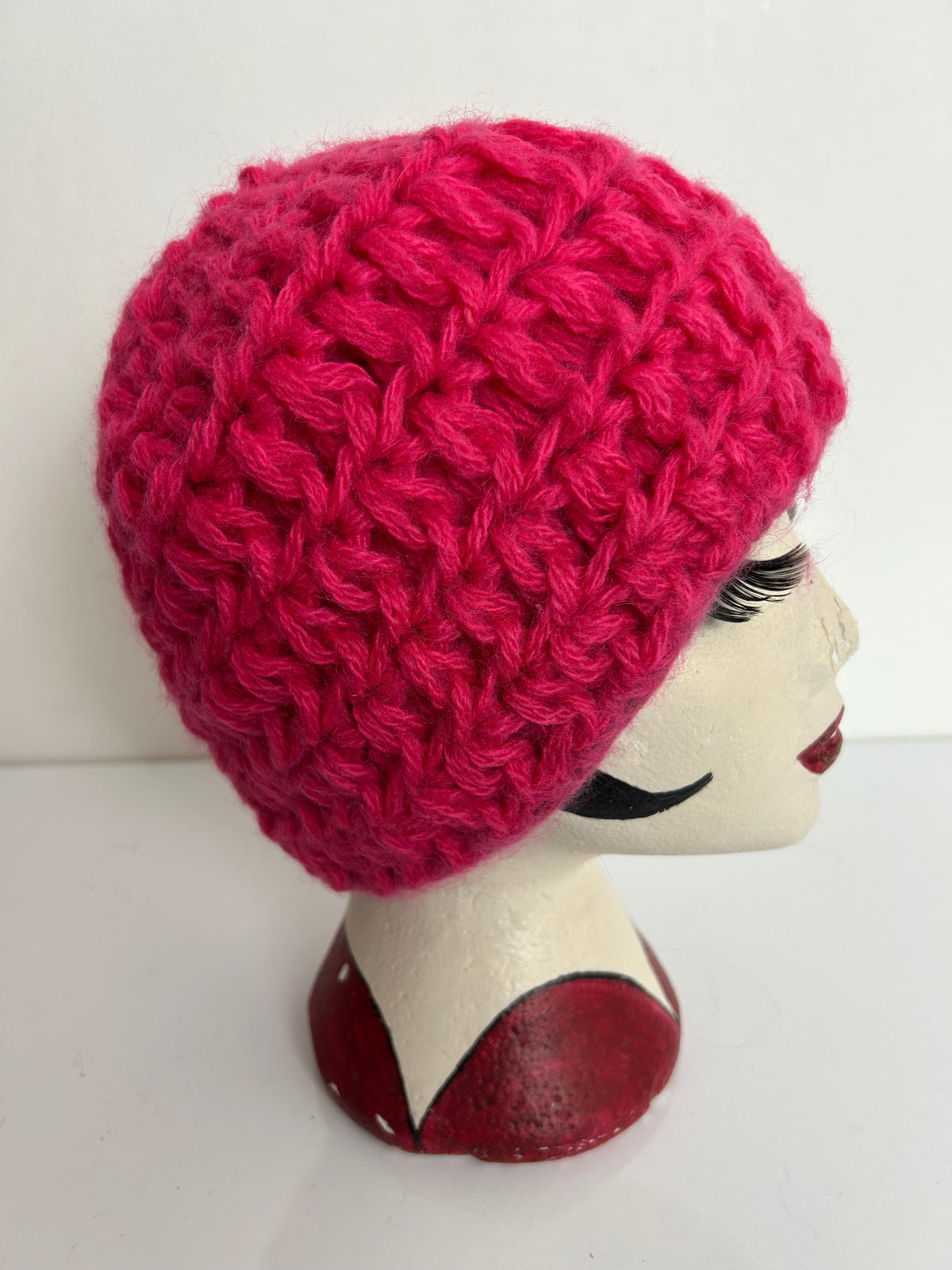 Vintage Pink Wool & Angora Mix Chunky Knit Reversible Beanie Hat