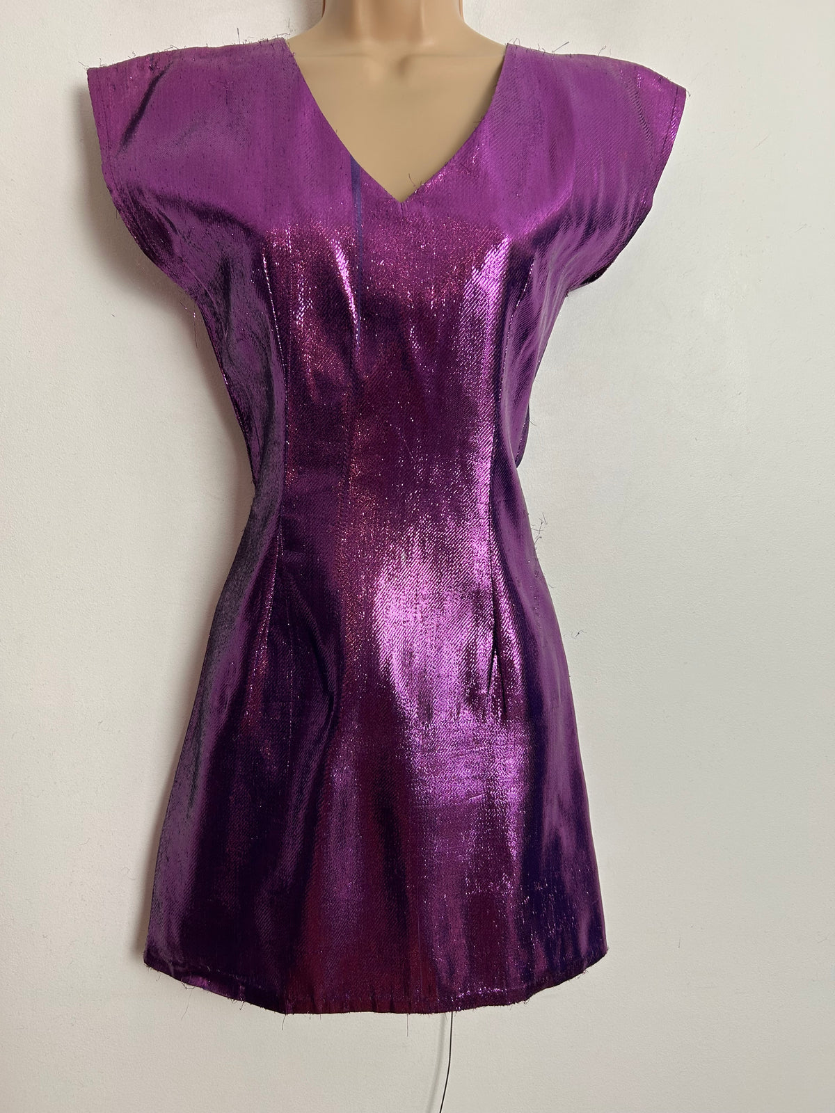 Vintage 1980s JINTY'S BUBBLES UK Size 6-8 Purply Pink Lame Mini Party Dress