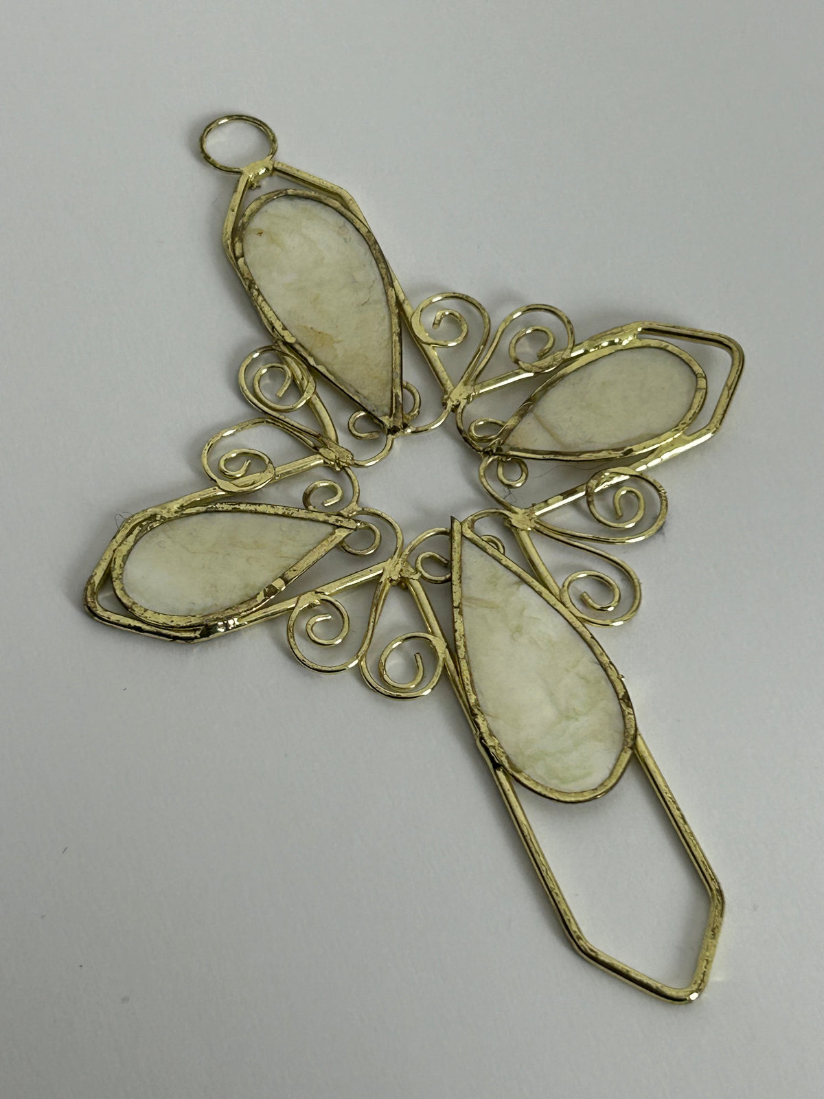 Vintage Handmade Beautiful Silver Metal & Shell Large Cross Pendant