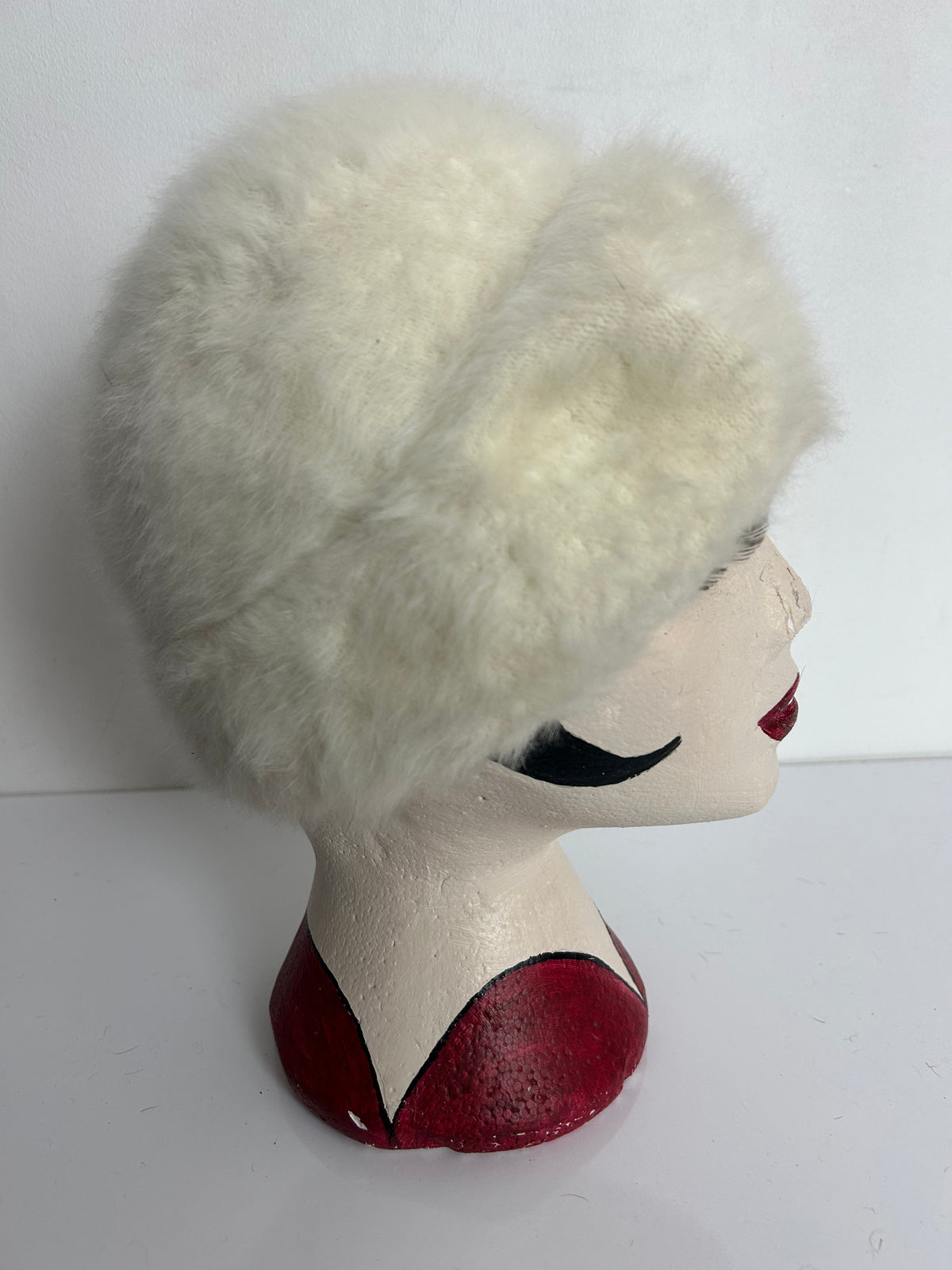 Vintage Winter White Angora Mix Cloche Style Winter Hat