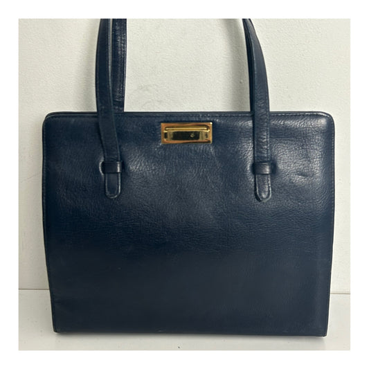 Vintage 1960s Navy Blue Double Handle Kelly Handbag