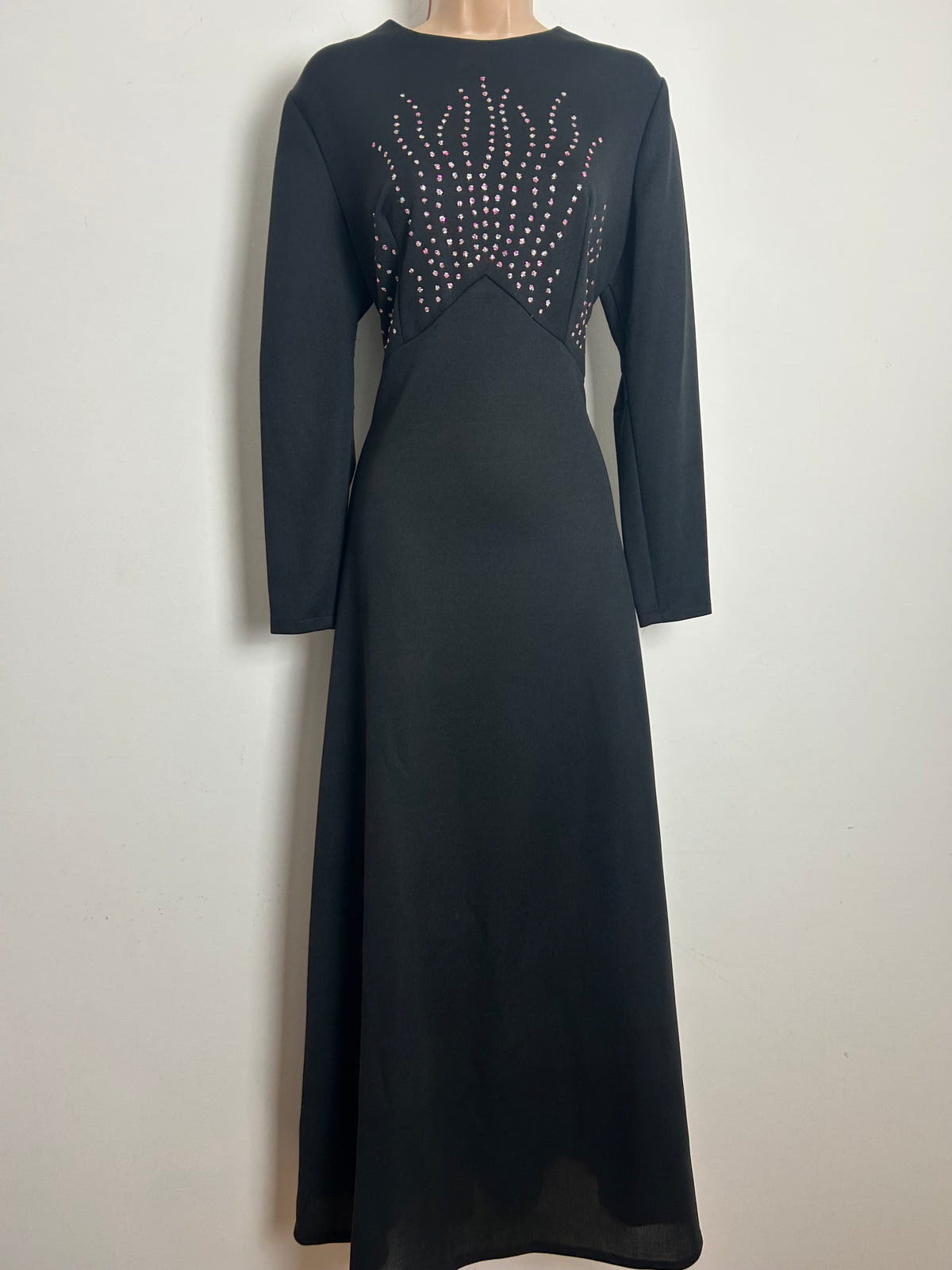 Vintage 1970s BELLE OF MY HEART Size 12 Black Glitter Detail Occasion Evening Maxi Dress