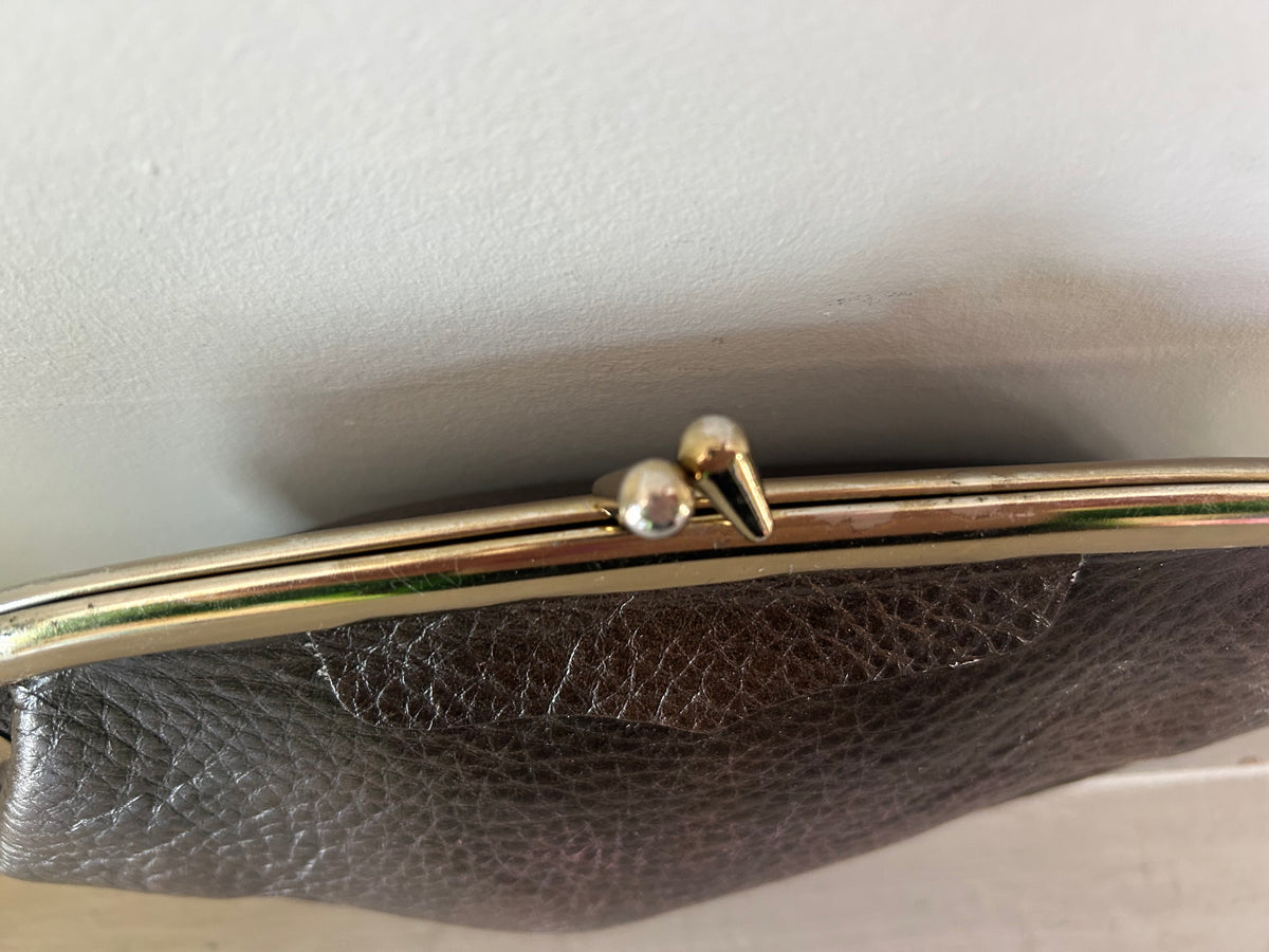 Vintage 1960s LETISSE Small Brown Leather Mock Croc Clutch Bag