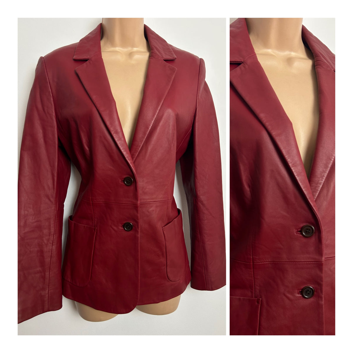 Vintage 1990s DESA Size 10 Cherry Red Buttery Soft Leather Blazer Style Jacket