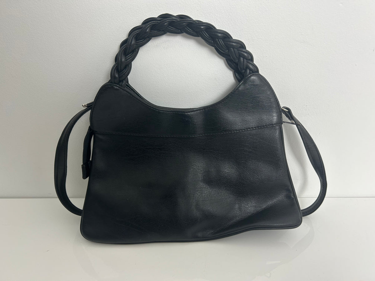 Vintage 1970s Lovely Soft Supple Black Mock Croc Leather Shoulder Or Handbag
