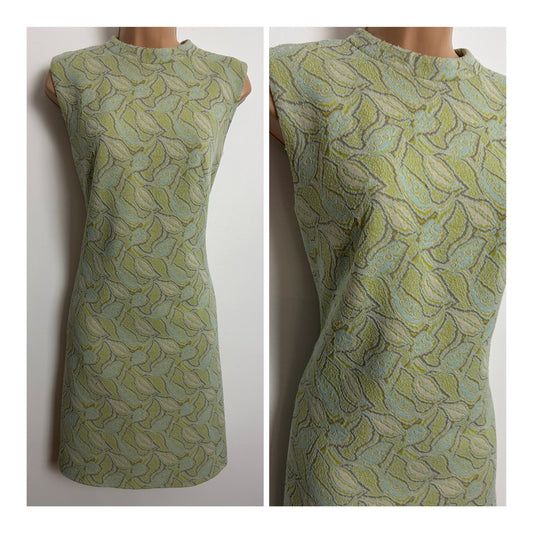 Vintage 1960s Size 10 Pale Green Tones Floral Print Mod Shift Dress