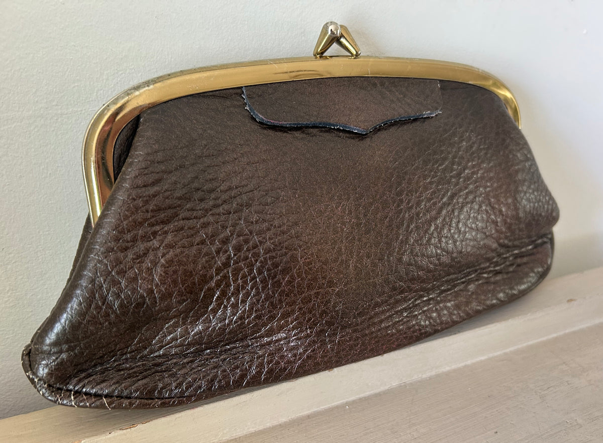 Vintage 1960s LETISSE Small Brown Leather Mock Croc Clutch Bag