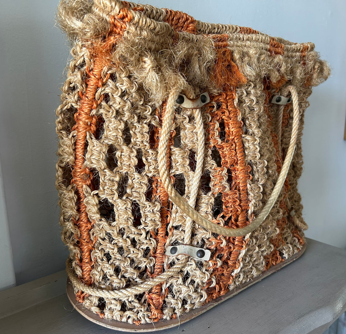 Vintage Late 1960s Early 1970s Large Raffia String Style Woven Beach Bag Shopping Bag