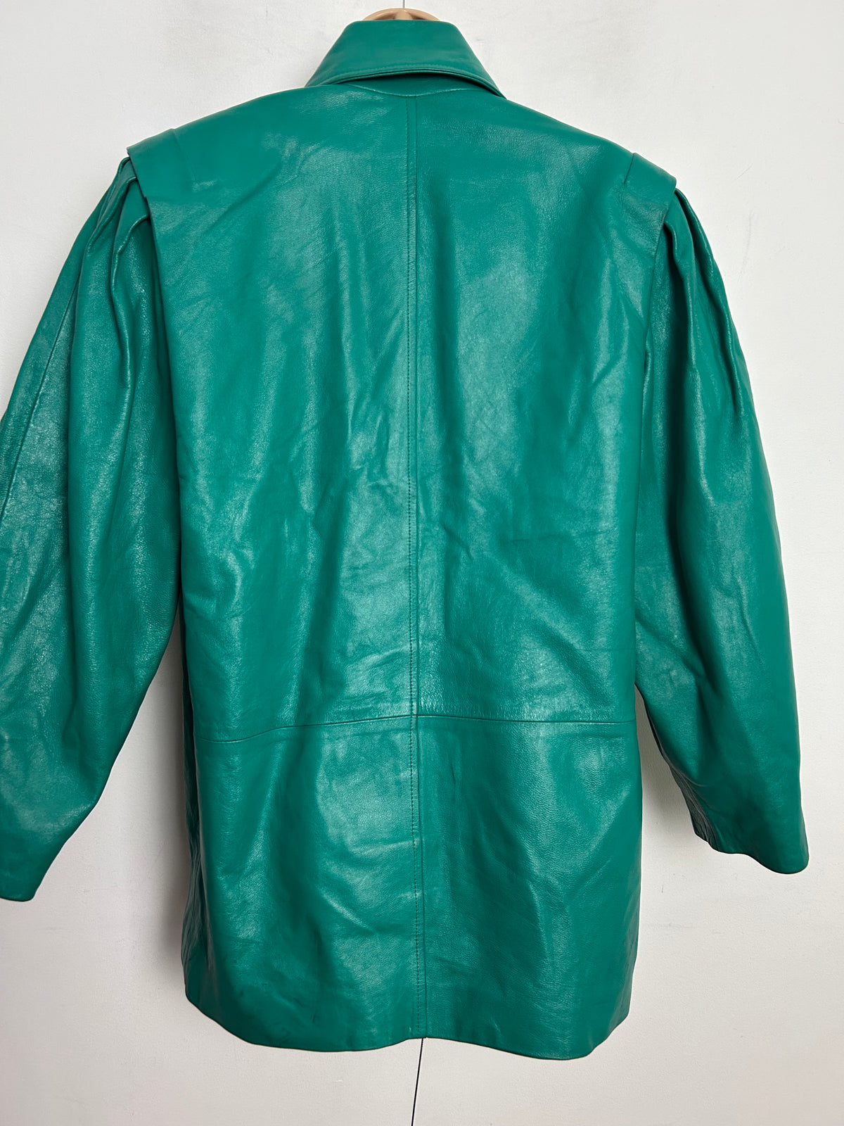 Vintage 1980s UK Size 14 Jade Green Oversized Leather Jacket/Coat