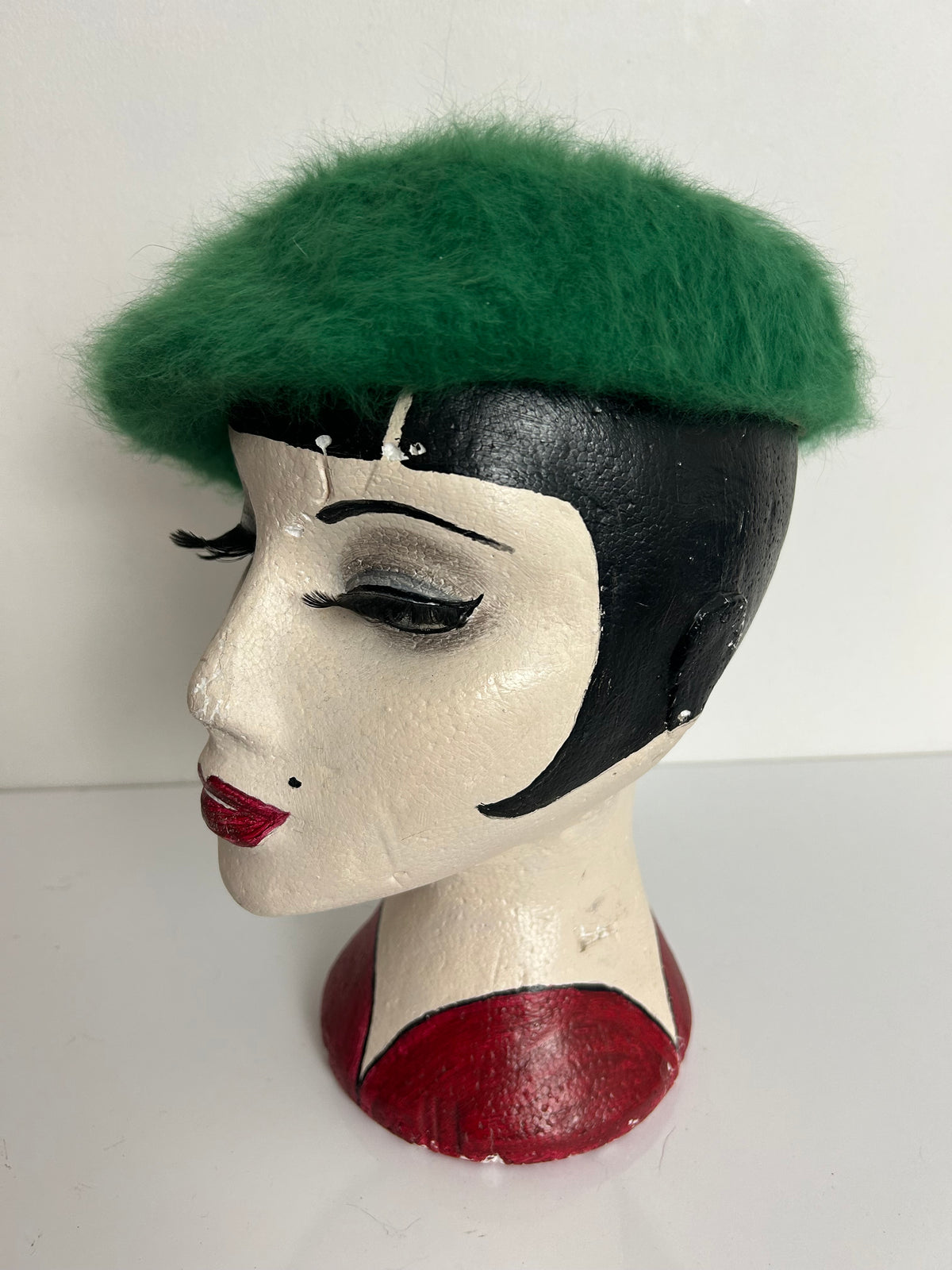 Vintage 1960s KANGOL Green Super Angora Beret Style Pill Box Hat