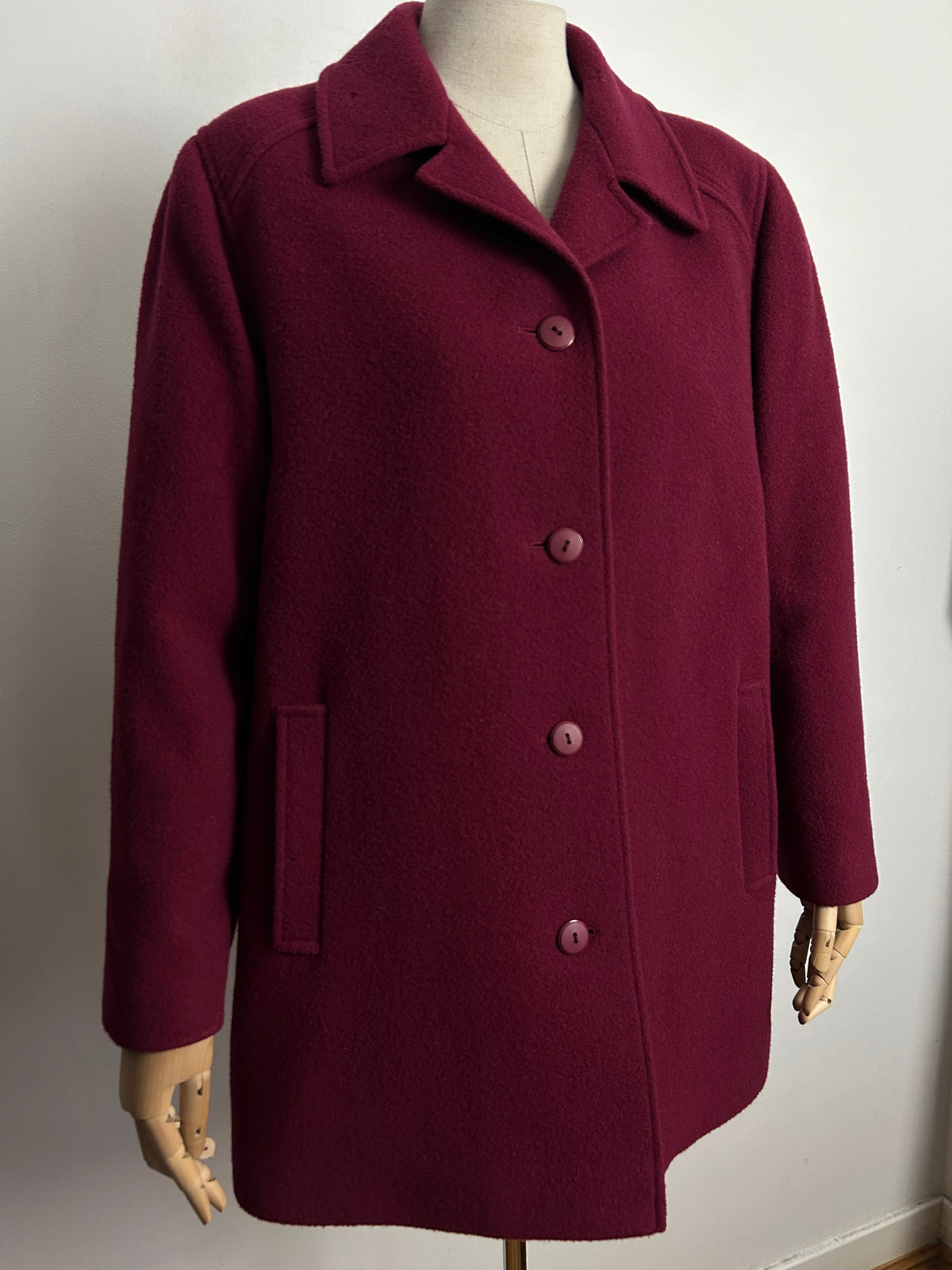 Vintage EASTEX UK Size 16 Dark Red Pure New Wool Lined Coat