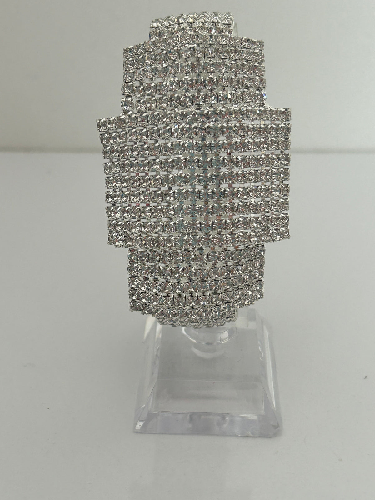 Vintage Silver Tone Diamante Set Deco Inspired Large Statement Bracelet