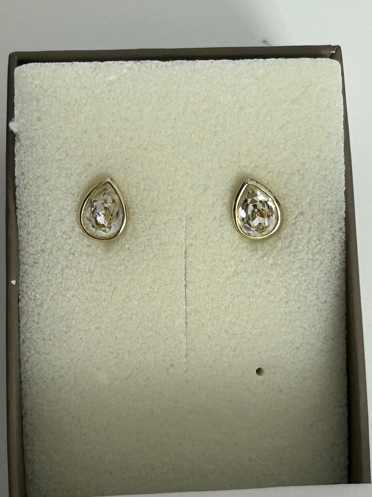 Brand New In Box Infinity & Co "Matilda" Swarovski Crystal Rhodium Plated Pear Shaped Earrings