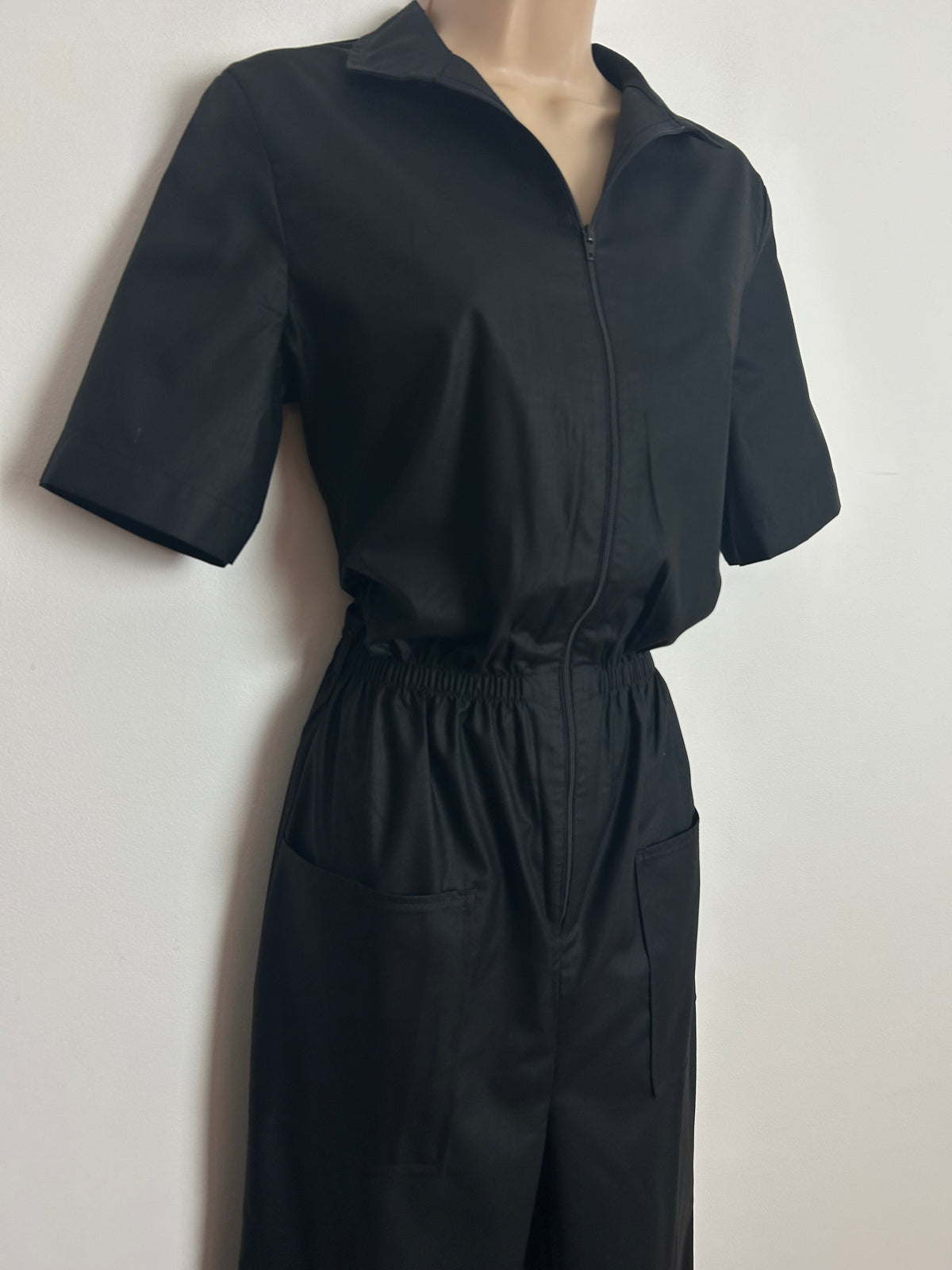 Vintage Late 1970s/Early 1980s ST MICHAEL Size 10 Black Zip Front Straight Cotton Mix Boiler Suit Jumpsuit