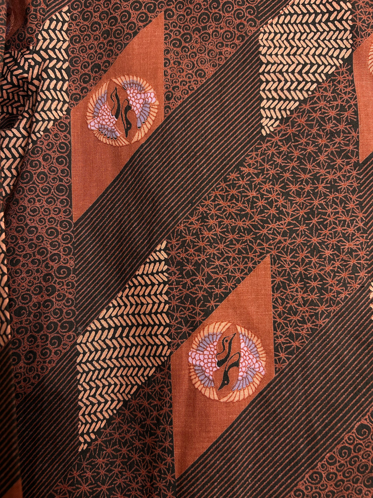 Vintage 1970s STUDIO BECKER Size 8-10 Brown Tones Abstract & Bird Print Cotton Shirt