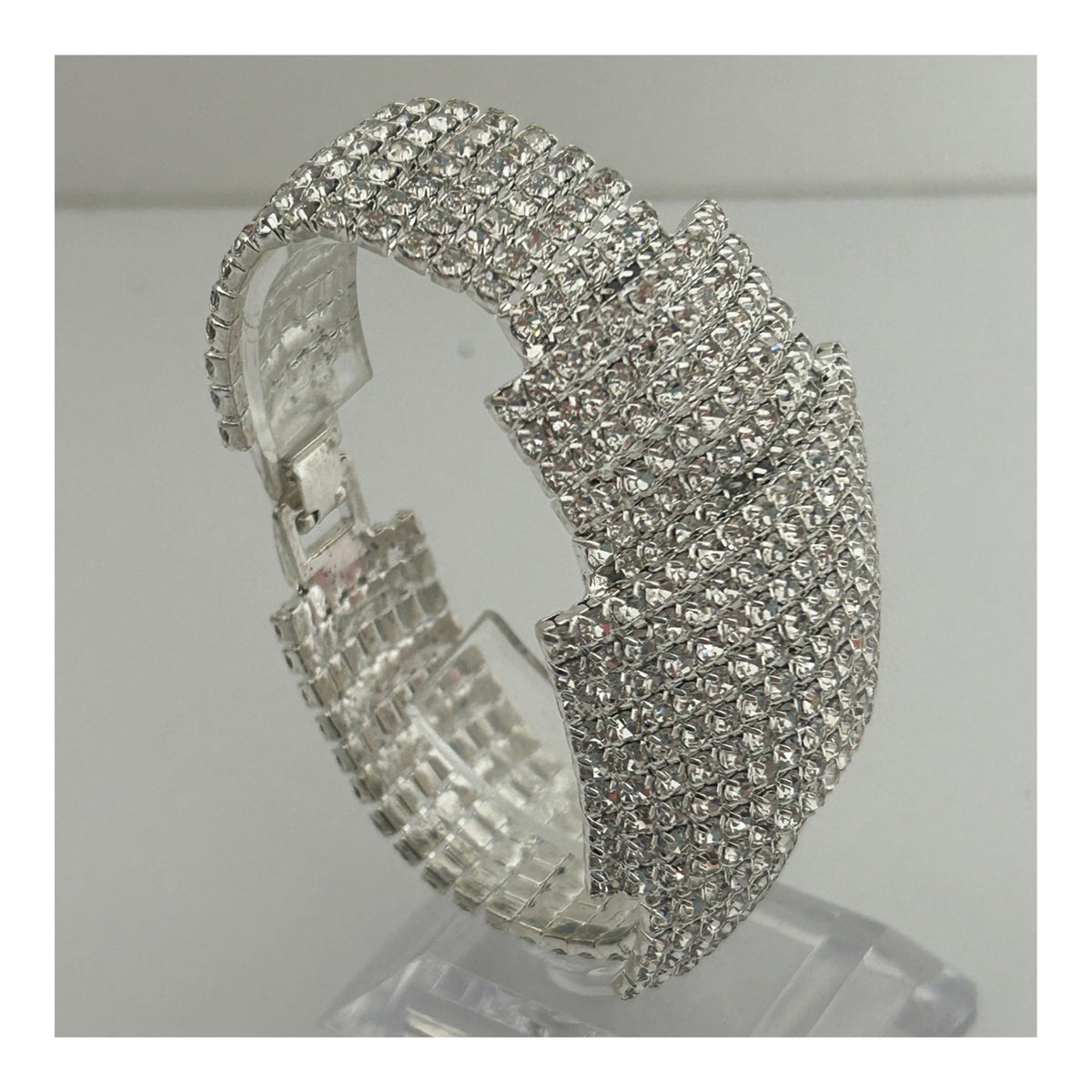 Vintage Silver Tone Diamante Set Deco Inspired Large Statement Bracelet