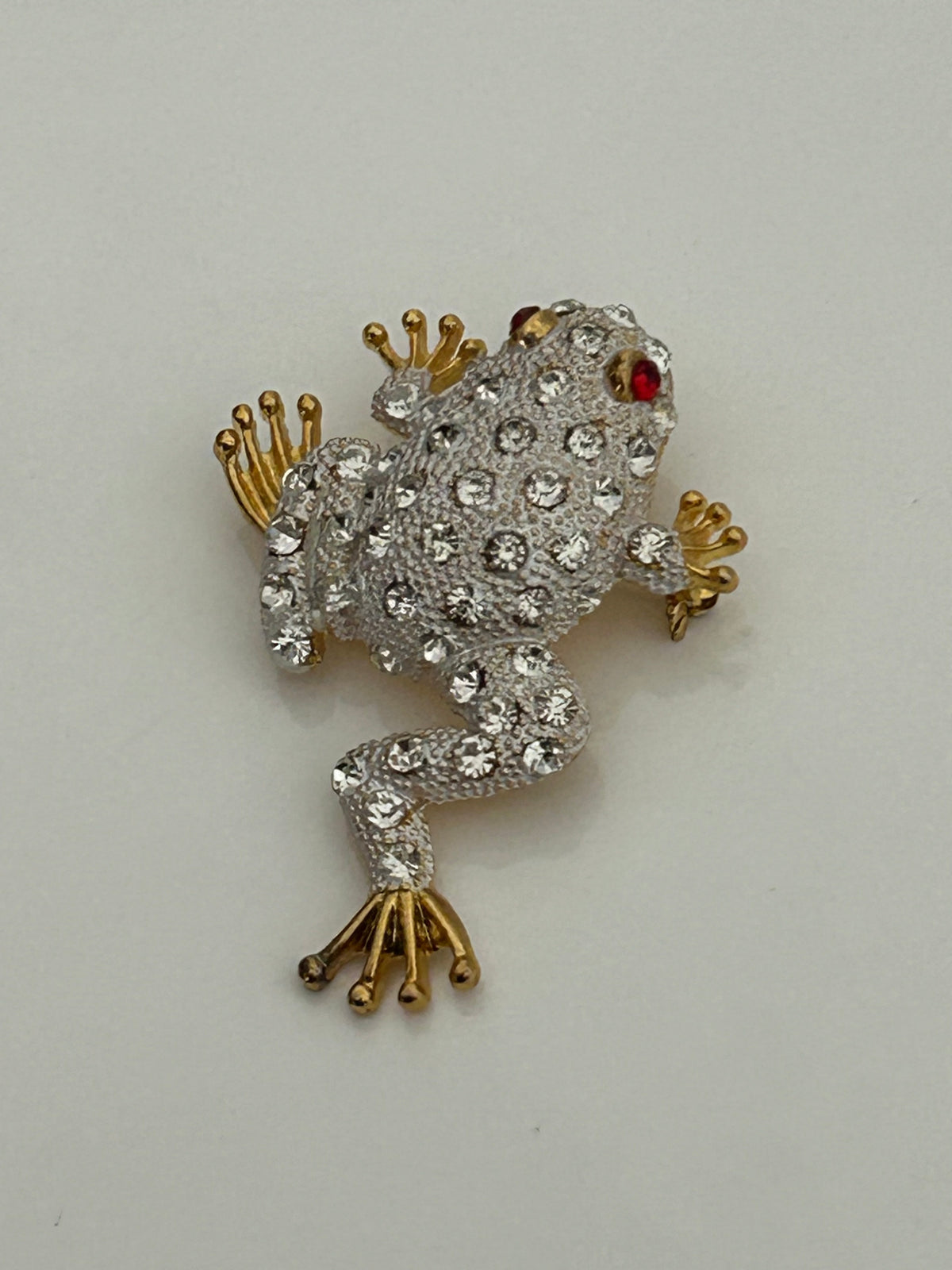 Vintage 1980s Gold Tone & Silver Tone Base Metal Diamante Set Frog Brooch