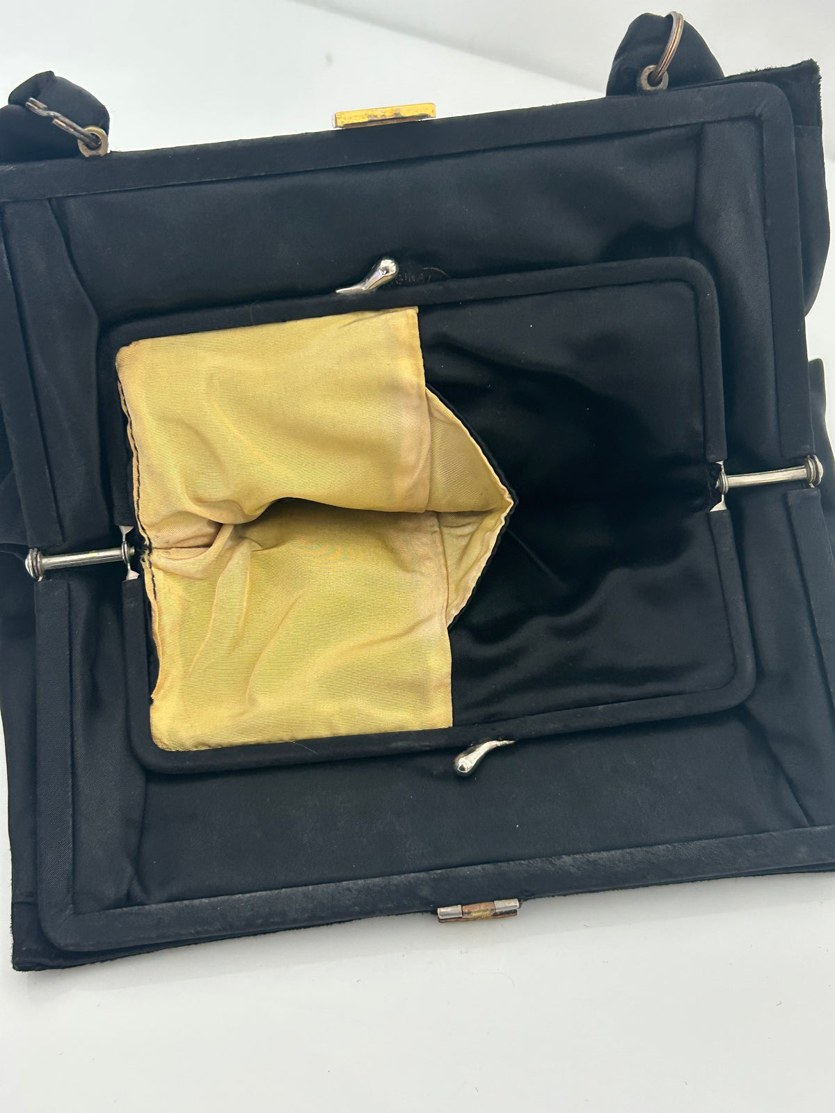 Vintage Early 1950s WALDYBAG Black Velvet Hand Painted Silver & Gold Floral Pattern Cocktail Handbag
