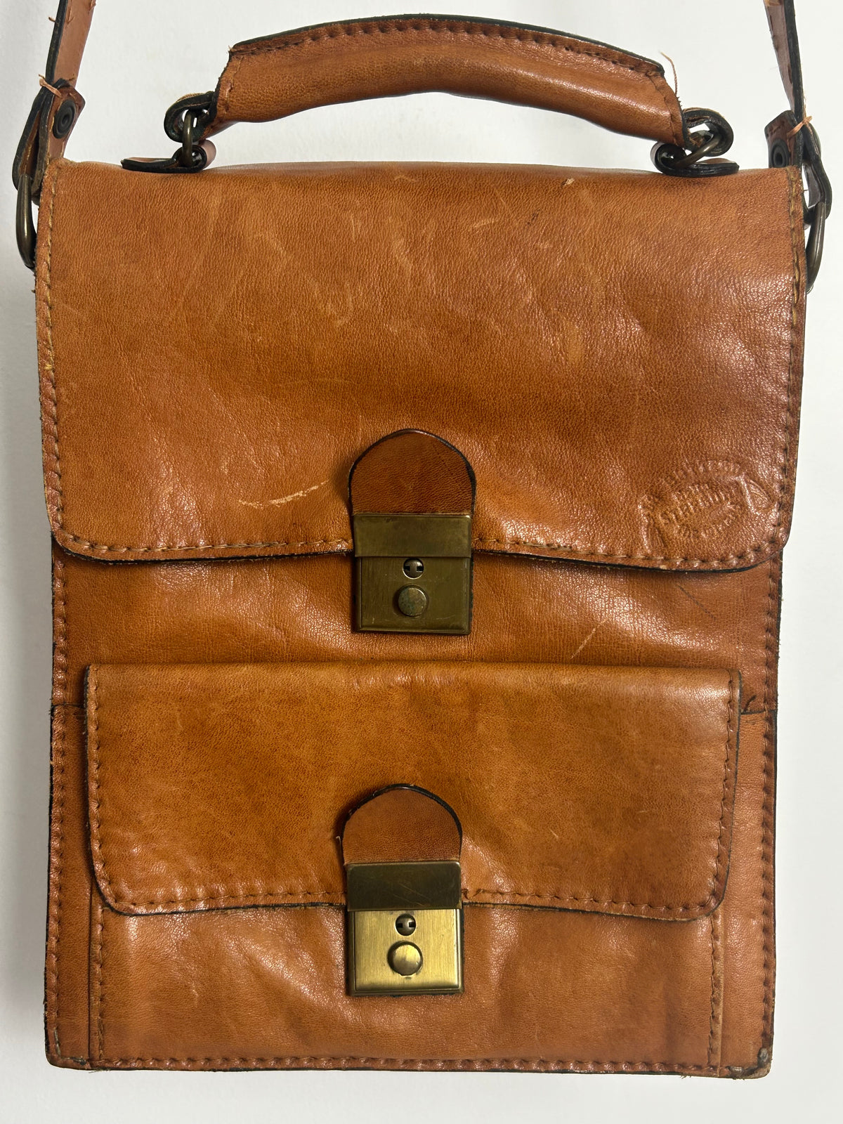 Vintage 1970s Italian "THE WIZARD" Tan Brown Leather Satchel Style Handbag/Shoulder Bag