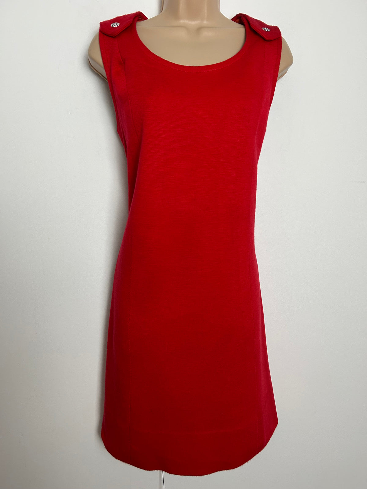 Vintage 1960s Size 12 Red Wool Jersey Sleeveless Belted Mod Dress