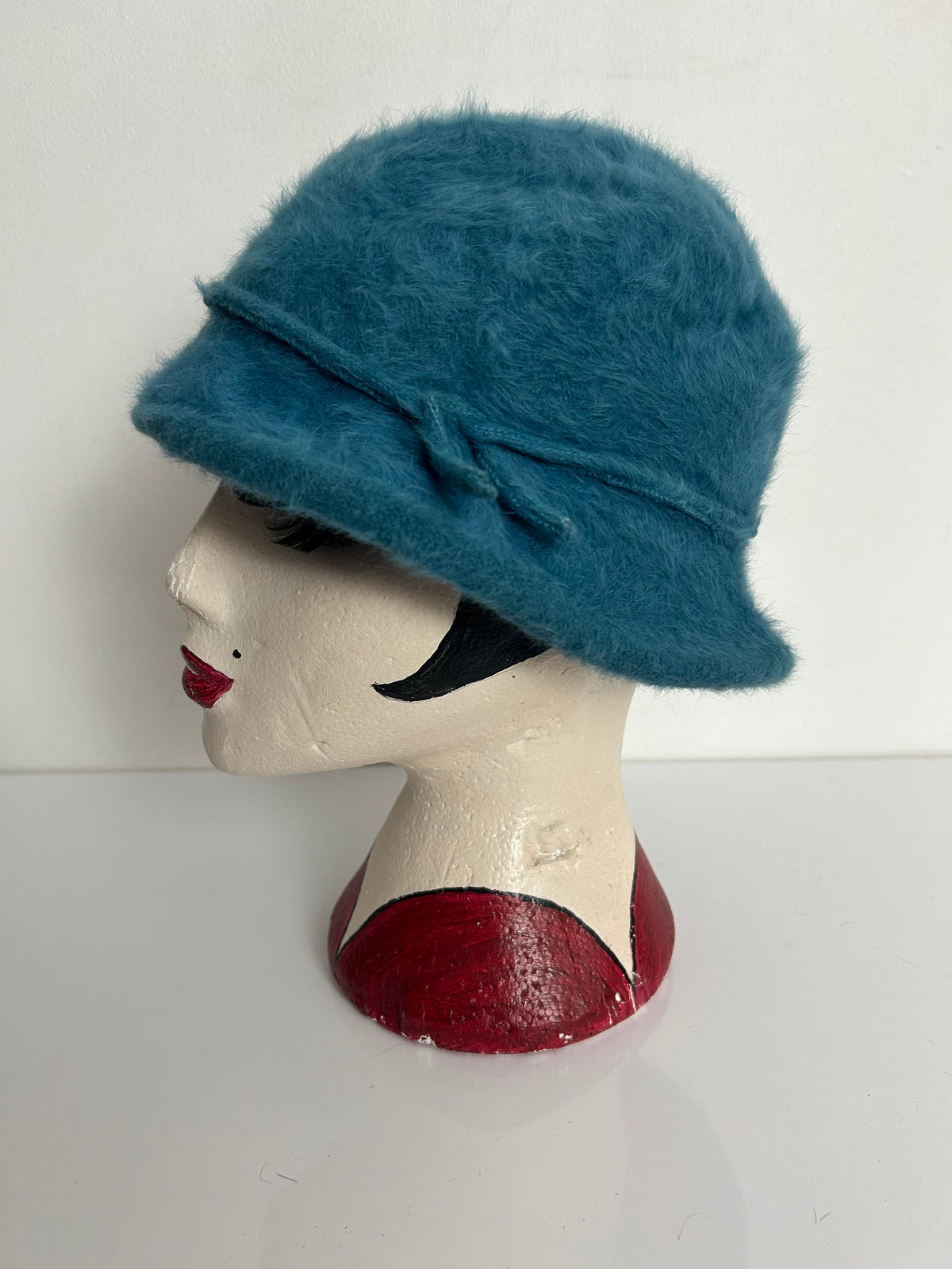 Vintage CREATION ELO FRANCE Dark Dusky Blue Braid Angora Mix Trim Cloche Style Hat