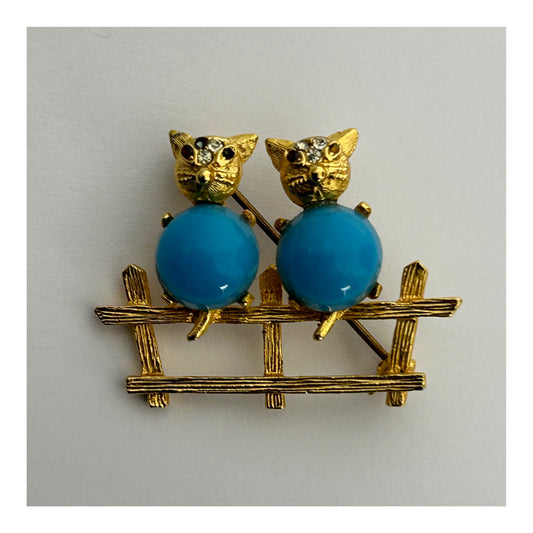 Vintage Gold Tone Sweet Little Mice On Fence Pin Brooch