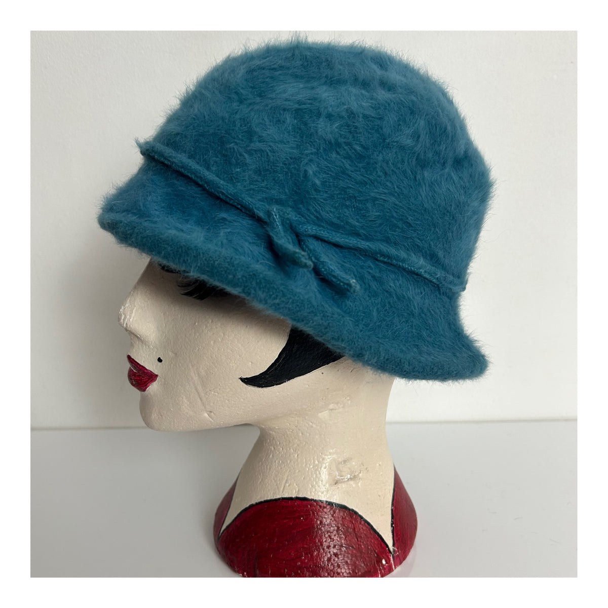 Vintage CREATION ELO FRANCE Dark Dusky Blue Braid Angora Mix Trim Cloche Style Hat
