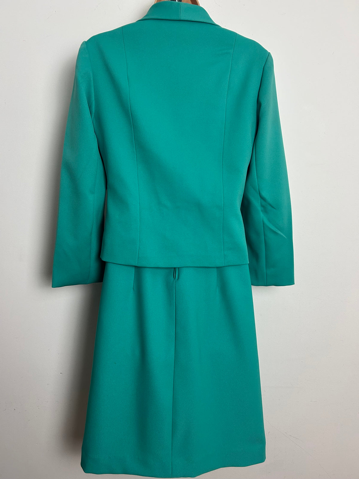 Vintage 1960s HANNLORE OF LONDON Size 8 Jade Green Mod Dress & Jacket Two Piece Suit