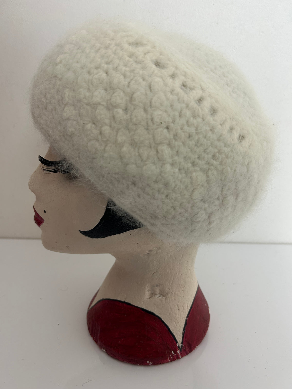 Vintage Winter White Angora & Wool Mix Beanie Winter Hat