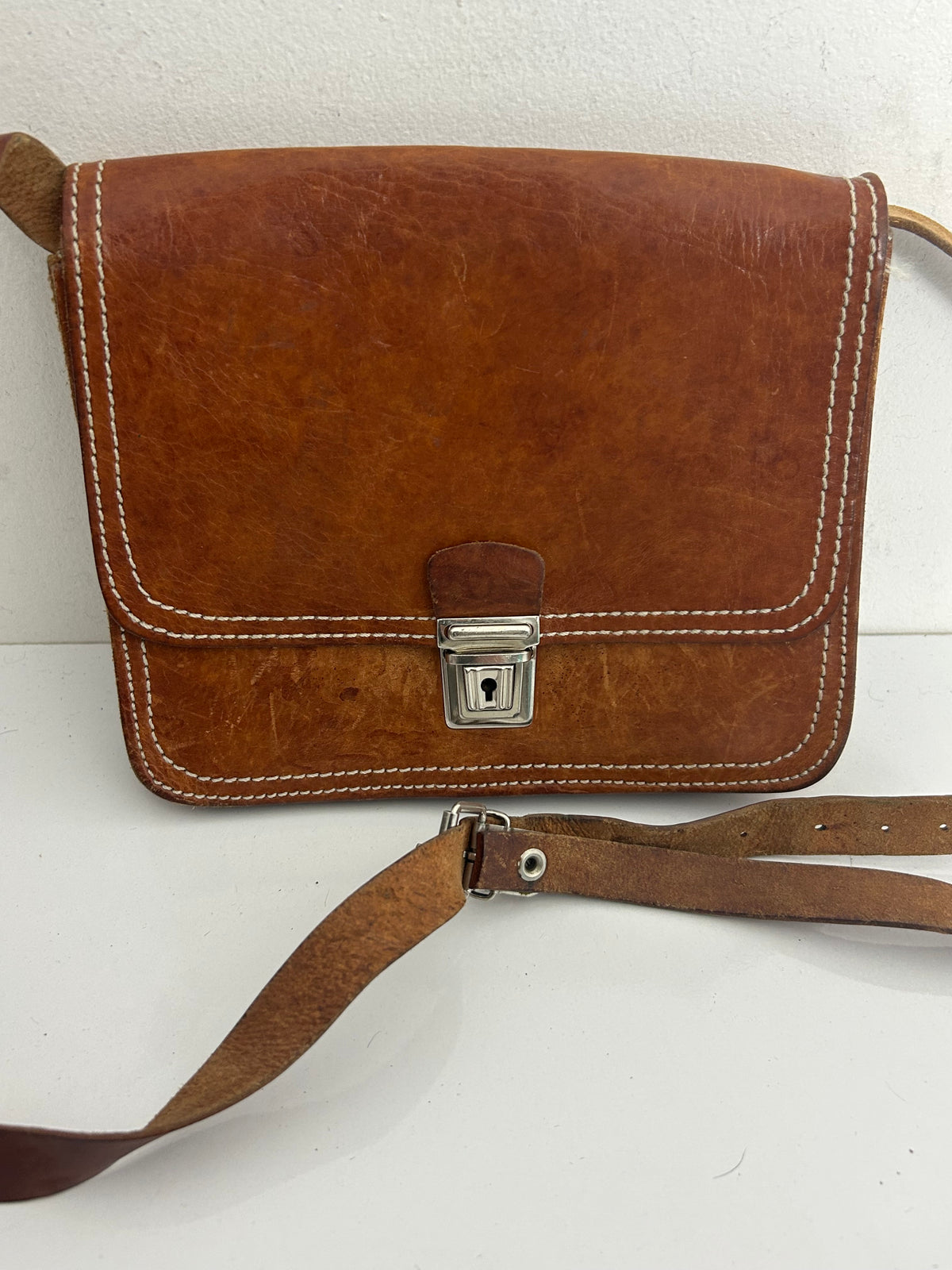 Vintage 1970s Small Tan Brown Mini Satchel Cross Body Bag