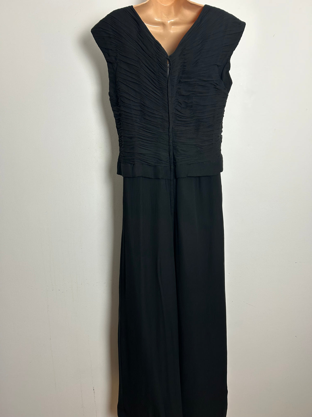 Vintage Late 1950s Early 1960s Size 14-16 Black Silk Crepe Mock Two Piece Evening Maxi Dress