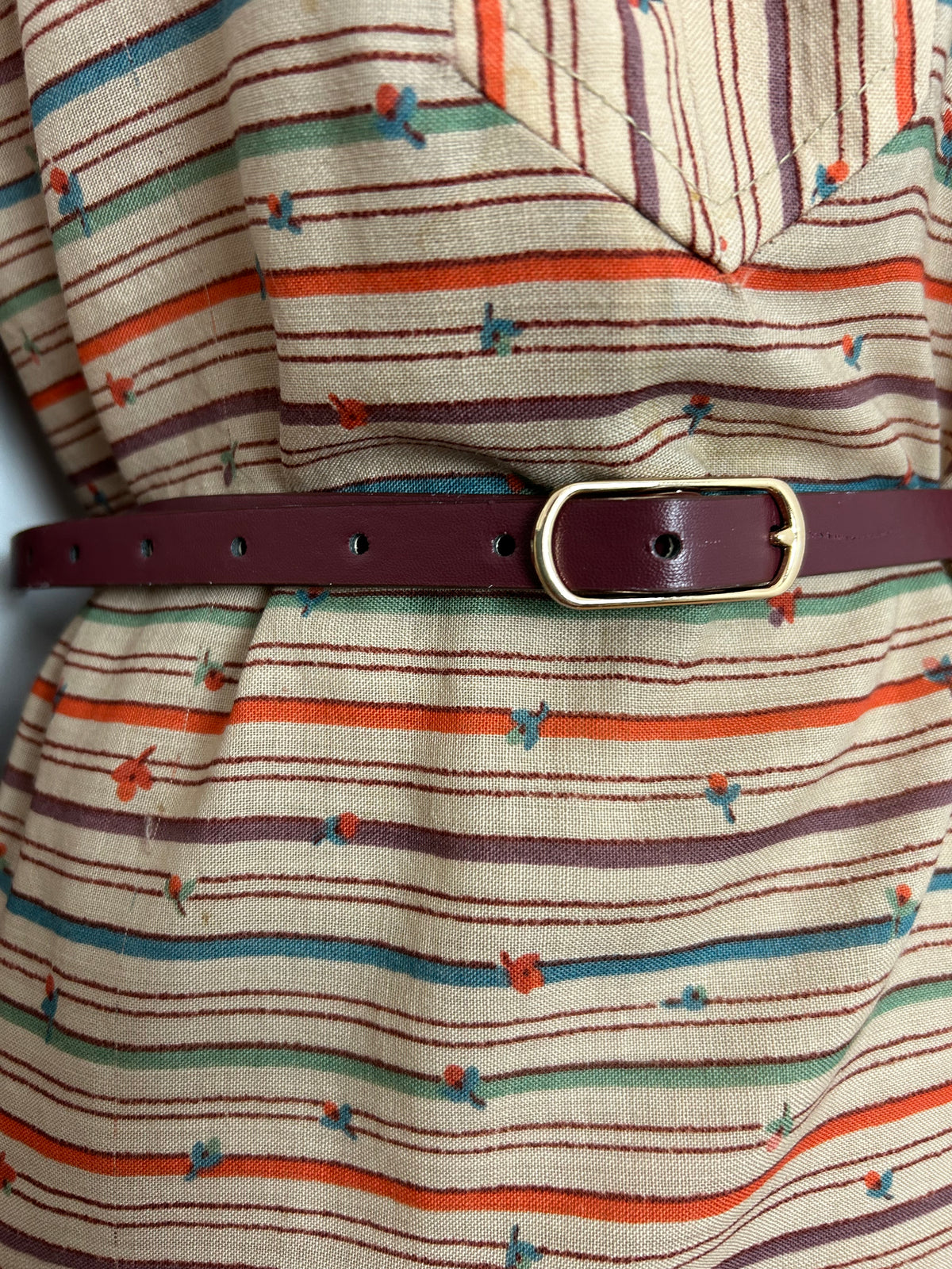 Vintage 1970s SUSAN SMALL UK Size 14 Oversize Beige Orange & Plum Stripe Belted Long Sleeve Smock Or Belted Dress